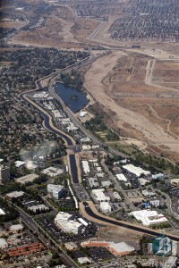 The Carrier Canal takes Kern River water from the stream bed to farms in the south. The dry river is on the right. Photo by Alex Horvath.