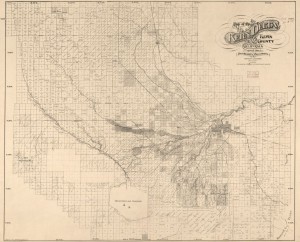 This 1897 map shows dry fields where the Kern Lake used to be and huge swaths of land are owned by Kern County Land Company.