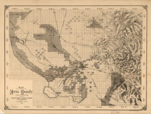 This map shows a full Kern Lake south of Bakersfield and a number of huge ranches.